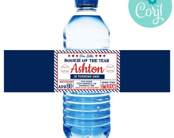 Baseball Ticket Wasserflasche Etikett, Baseball Geburtstag, Baseball Baby Shower, Rookie des Jahres, All Star, Baseball Party Dekorationen