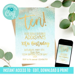 10th birthday invitation girl, double digits birthday invitation, 10th birthday invite, birthday invitation, birthday invite template