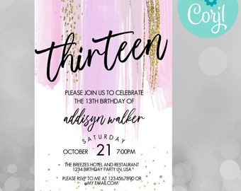 Invito per il 13° compleanno, invito per la festa del 13° compleanno, invito per il tredicesimo compleanno, invito per il compleanno moderno, invito per il 13° compleanno