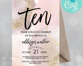 10th birthday invitation girl, double digits birthday invitation, 10th birthday invite, birthday invitation, birthday invite template