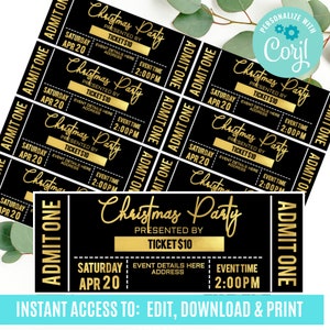 Christmas Party Ticket, Event Ticket Pintables, bearbeitbare Eventtickets, Eventticketvorlage druckbar, DIY Eventticket, Weihnachtsticket