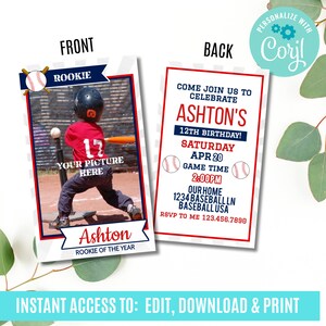 Invito per biglietto da baseball, Compleanno di baseball, Modello per biglietto da baseball, Rookie dell'anno, All Star, Decorazioni per feste di baseball, Personalizzato