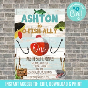 O-Fish-Ally One / Watercolor Fishing Birthday Invitations / Fish Birthday  Party - .de