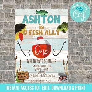O-Fish-ally one invited birthday Invitation, Fishing invitation, Fishing birthday invitation, Fish birthday invitation, First birthday