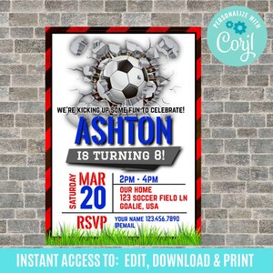 Soccer Birthday Invitation, Soccer Invitation, Soccer Editable Invitation, Soccer Invite, Soccer Party