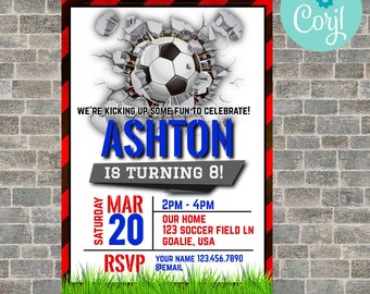 Invitación de cumpleaños de fútbol, invitación de fútbol, invitación editable de fútbol, invitación de fútbol, fiesta de fútbol