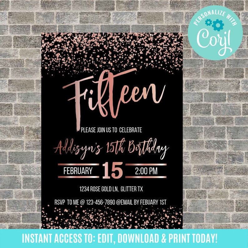 15th birthday girl invitations teen birthday invitation | Etsy