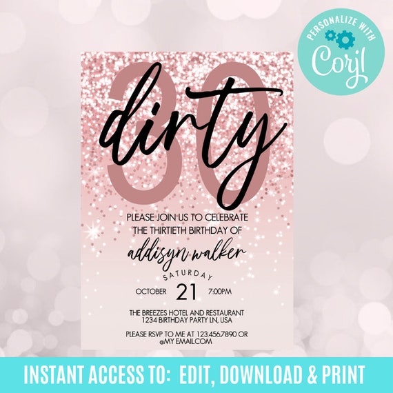 Dirty 30 30th Birthday Invitation 30th Birthday Template Etsy