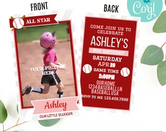 A League of her own baseball invitation, Baseball ticket invitation, Baseball Birthday, All Star, Softball birthday, baseball card