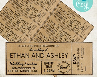 Vintage Ticket Pintables, Editable Wedding Tickets, Wedding Invite Template Printable, DIY Ticket, Wedding Invitation, Instant Download