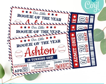 Baseball ticket invitation, Baseball Birthday, Baseball Baby Shower, Rookie of the Year, All Star, Baseball Party Decorations, phone invite