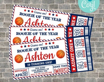 Basketball Birthday Invitation, Basketball ticket initation,  Sport Invite Theme,  Sports Birthday Party, Sports ticket template