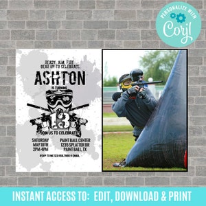 Paintball Birthday Invitation, Paintball Invitation, Paintball Editable Invitation, Paintball Invite, Paintball Party