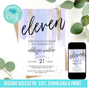 11th birthday, girl invitations, tween birthday invitation, 11th birthday invitation, tween girl birthday, birthday invitation template