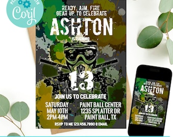 Camouflage Invitation, Paintball Birthday Invitation, Paintball Invitation, Paintball Editable Invitation, Paintball Invite, Paintball Party