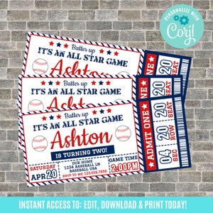 Baseball ticket invitation, Baseball Birthday, Baseball Baby Shower, Rookie of the Year, All Star, All Star Birthday Invitation