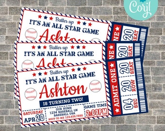 Baseball ticket invitation, Baseball Birthday, Baseball Baby Shower, Rookie of the Year, All Star, All Star Birthday Invitation