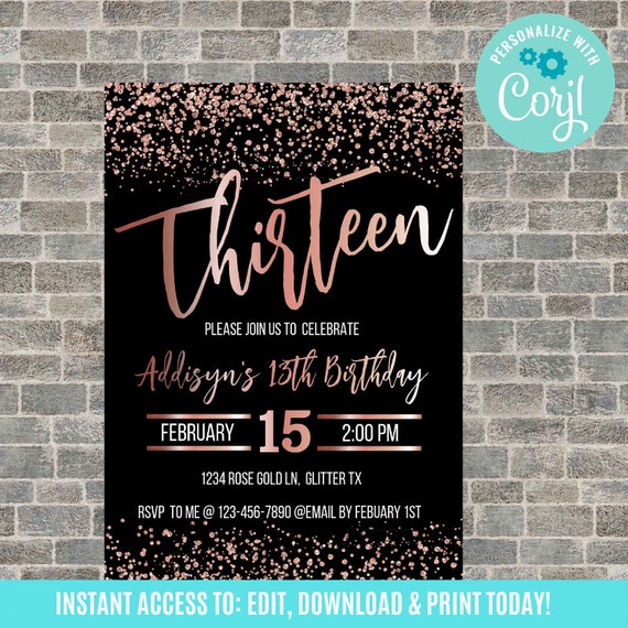 13th birthday girl invitations teen birthday invitation Etsy