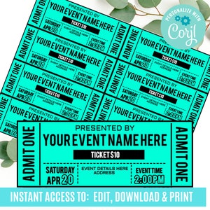 Event Ticket Printables, bearbeitbare Event Tickets, Event Ticket Template Printable, DIY Event Ticket, gefälschter bearbeitbarer Pass, Sofortiger Download