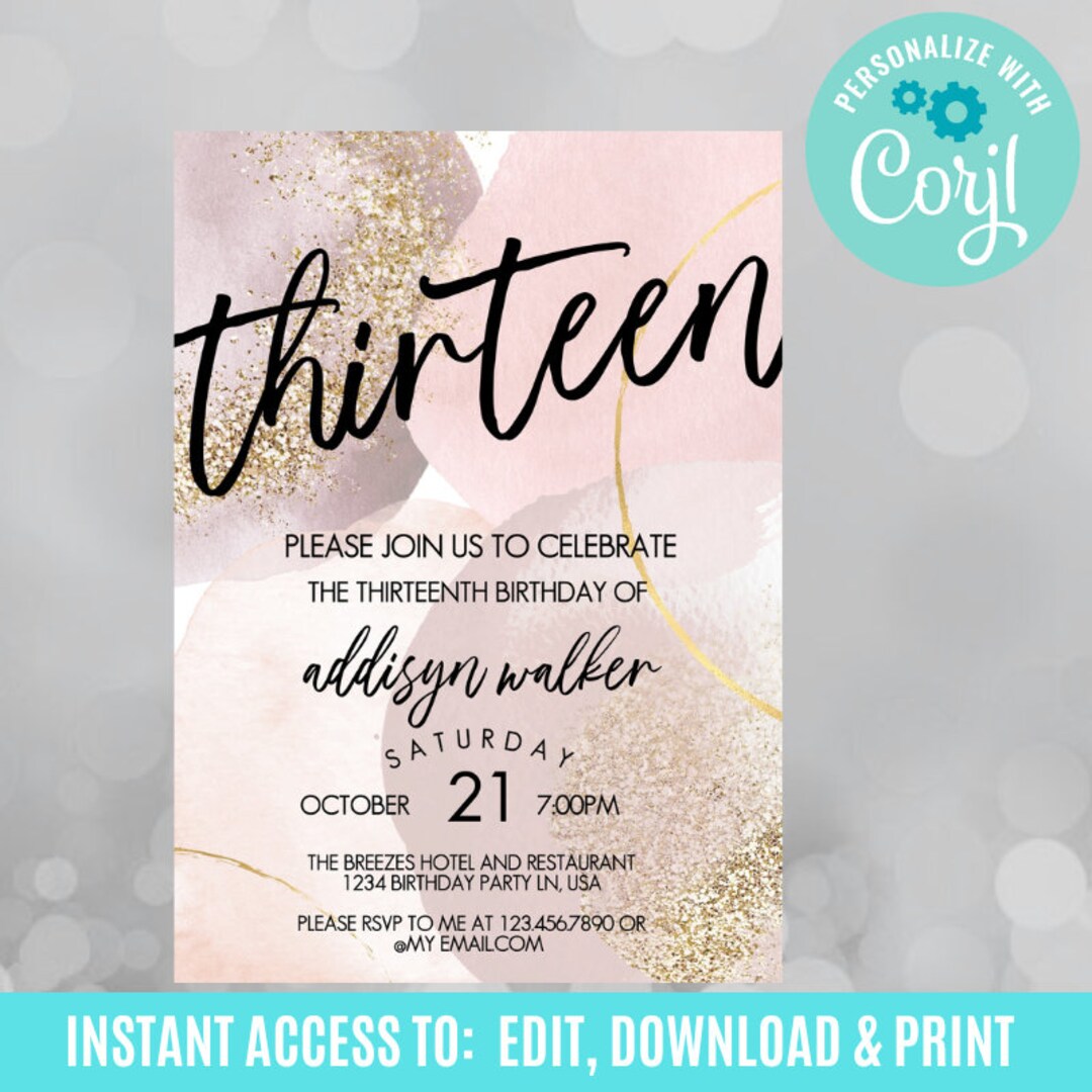 13th Birthday Invitation Modern Invitations 13th Birthday - Etsy