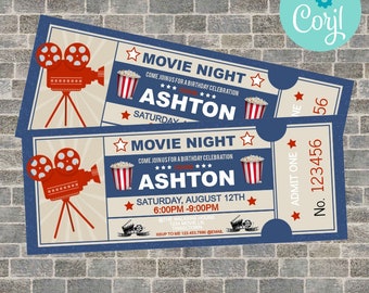 Movie Night Invitation Printables Ticket, Movie Ticket Stub Invite, Movie Ticket Template, Movie Night, Birthday party, INSTANT DOWNLOAD