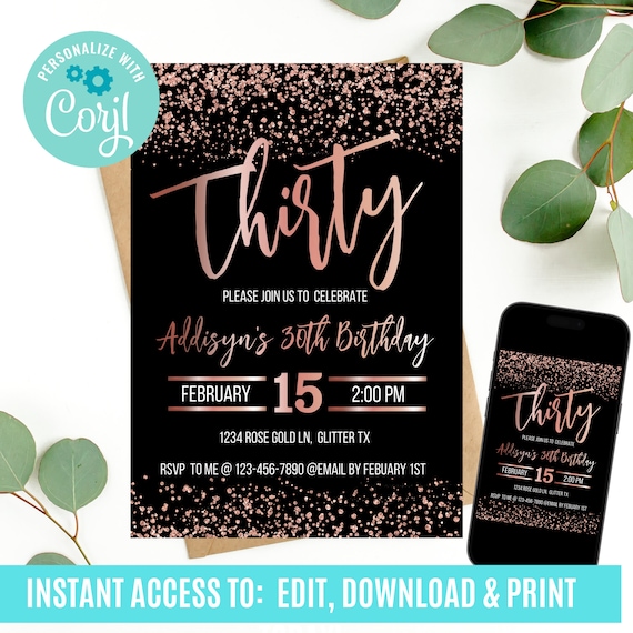 30th birthday invitation, 30th birthday invitation template, birthday invitation, 30th birthday invitations for women, 30th birthday invite