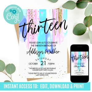 13th birthday invitation girl, thirteenth birthday invitation, 13th birthday invitation, thirteenth birthday party invitation
