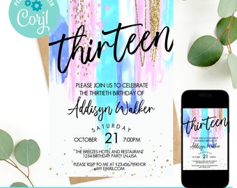 13th birthday invitation girl, thirteenth birthday invitation, 13th birthday invitation, thirteenth birthday party invitation