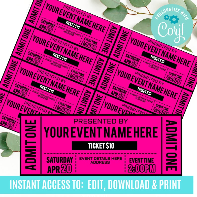 Event Ticket Printables, Editable Event Tickets, Event Ticket Template ...
