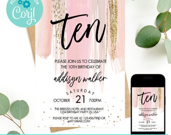 10th birthday invitation girl, double digits birthday invitation, 10th birthday invite, birthday invitation, birthday invite template