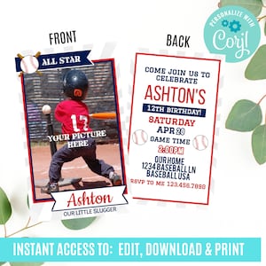 Invito alla carta di baseball, compleanno di baseball, modello di baseball Baby, Rookie of the Year, All Star, decorazioni per feste di baseball, personalizzate