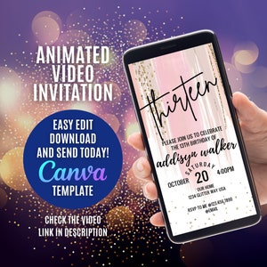 13th birthday, girl invitations, tween birthday invitation, glitter gold birthday invitation, 13th birthday invitation, tween girl birthday