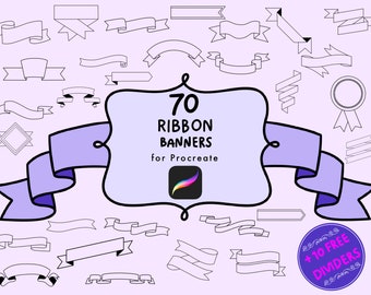 70 Procreate Ribbon Banners and 10 Divider Stamps | Banner | Ribbon Sign | Ribbon Stamps | Label Stamps | Planner Stamps | Decorative Stamps