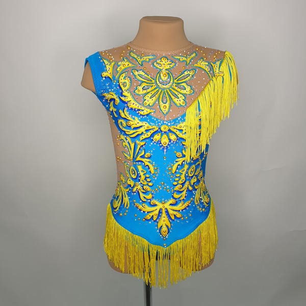 Justaucorps Gymnastique Rythmique - Taille S, Jaune/orange, Fait Main