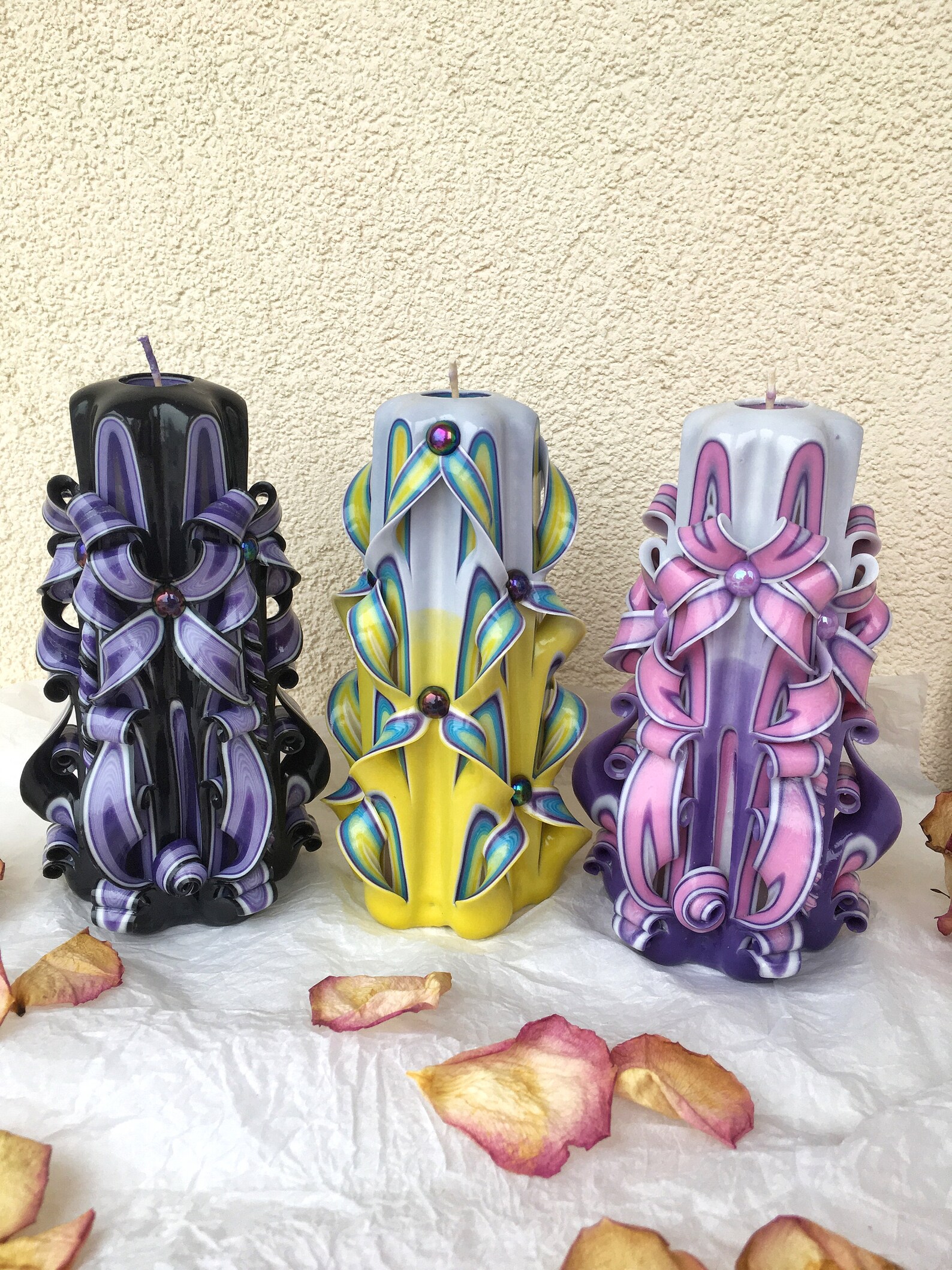 Multicolored Carved Candles. Beautiful Souvenir. Home Decor. Etsy