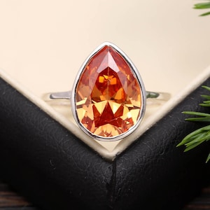 Ceylon Padparadscha Sapphire Ring Peach Sapphire Ring Natural Sapphire Ring Silver Ring Wedding Ring Pear Gemstone Ring Statement Ring
