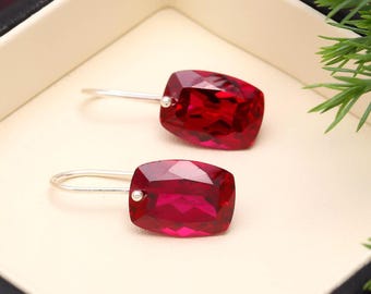 Mozambique Ruby Earrings Genuine Ruby Jewelry Sterling Silver Earring, July Birthstone