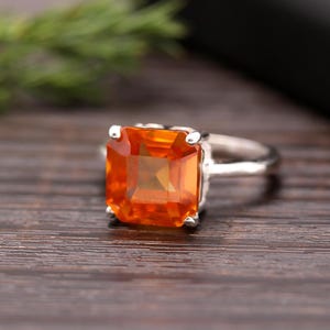 Asscher Ring Flawless Orange Sapphire Ring Ceylon Fanta Orange Sapphire Ring Statement Ring Wedding Ring Sterling Silver Ring Gemstone Ring