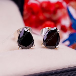 Pear Black Onyx Earrings, Black onyx Gemstone Stud, Wedding gift Silver Stud Earrings Black Onyx Stone Unique Earth Mined Onyx Stud Earrings