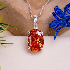 Padparadscha Sapphire Pendant: Peach Oval Gem, Sterling Silver Necklace