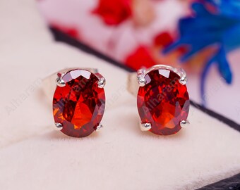 Genuine Mozambique Ruby Sterling Silver Stud Earrings, July Birthstone