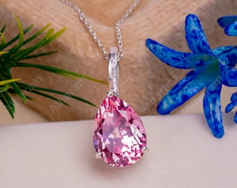 Pink Morganite Pear Pendant, Genuine Morganite Jewelry Sterling Silver Necklace, June Birthstone