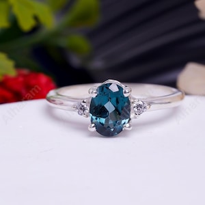 Oval Teal Sapphire Ring Sapphire Gemstone Jewelry Sterling Silver Christmas Gifts