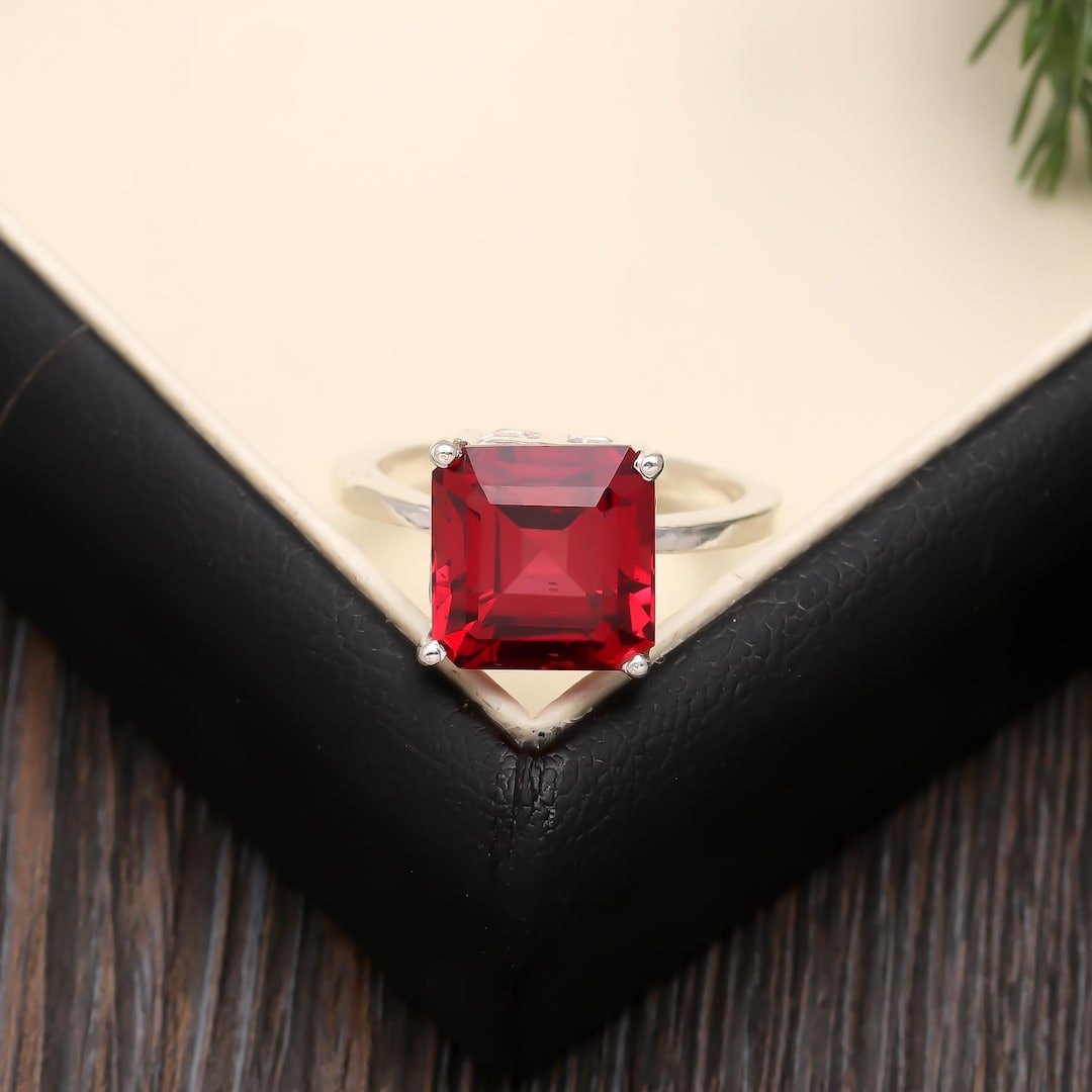 Asscher Cut Mozambique Ruby Ring Octagon Ruby Ring Red Ring Transparent ...