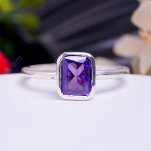 AAA Ceylon Blue Sapphire Ring,  Cushion Blue Sapphire Ring September Birthstone Ring Statement Ring Wedding Ring, Minimalist Silver Ring