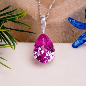 Pink Sapphire Pear Pendant Sterling Silver Gemstone Necklace September Birthstone Christmas Gifts