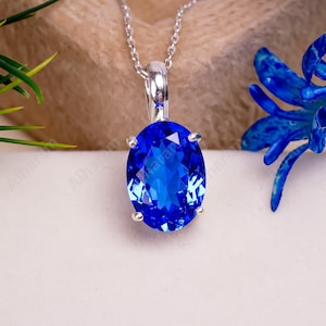 Cornflower Blue Sapphire Pendant Genuine Sapphire Necklace Silver Oval Gemstone Jewelry