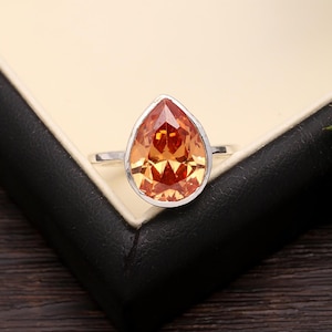 Peach Padparadscha Sapphire Ring Ceylon Sapphire Ring Statement Ring June Birthstone Wedding Silver Ring Padparadscha Sapphire Pear Ring
