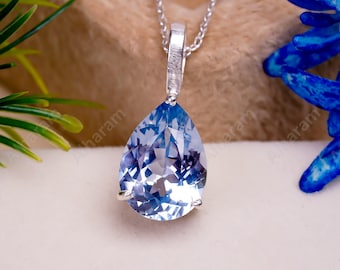 Flawless Aquamarine Pendant, Natural Aquamarine Necklace Pear Gemstone
