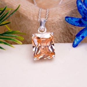Padparadscha Sapphire Pendant: Peach Octagon, Sterling Silver Necklace